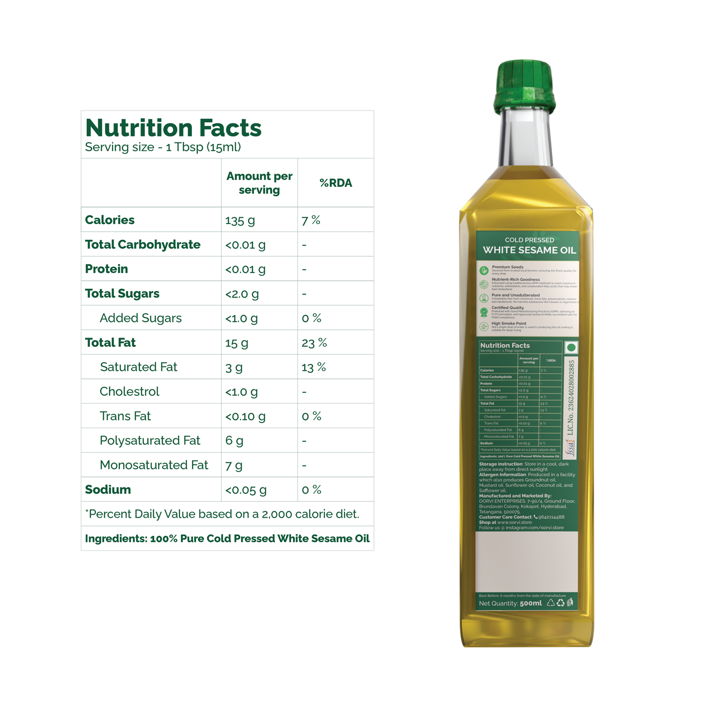 COLD PRESSED WHITE SESAME OIL - 500mL